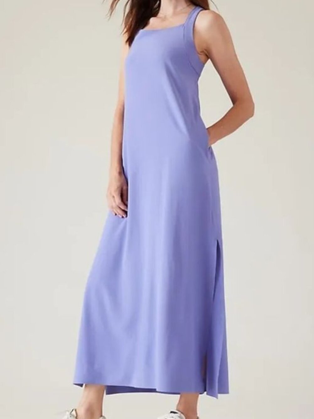 Athleta Arrival Stretch Maxi Dress Lilac Purple A line Air Flowy Workout Coverup